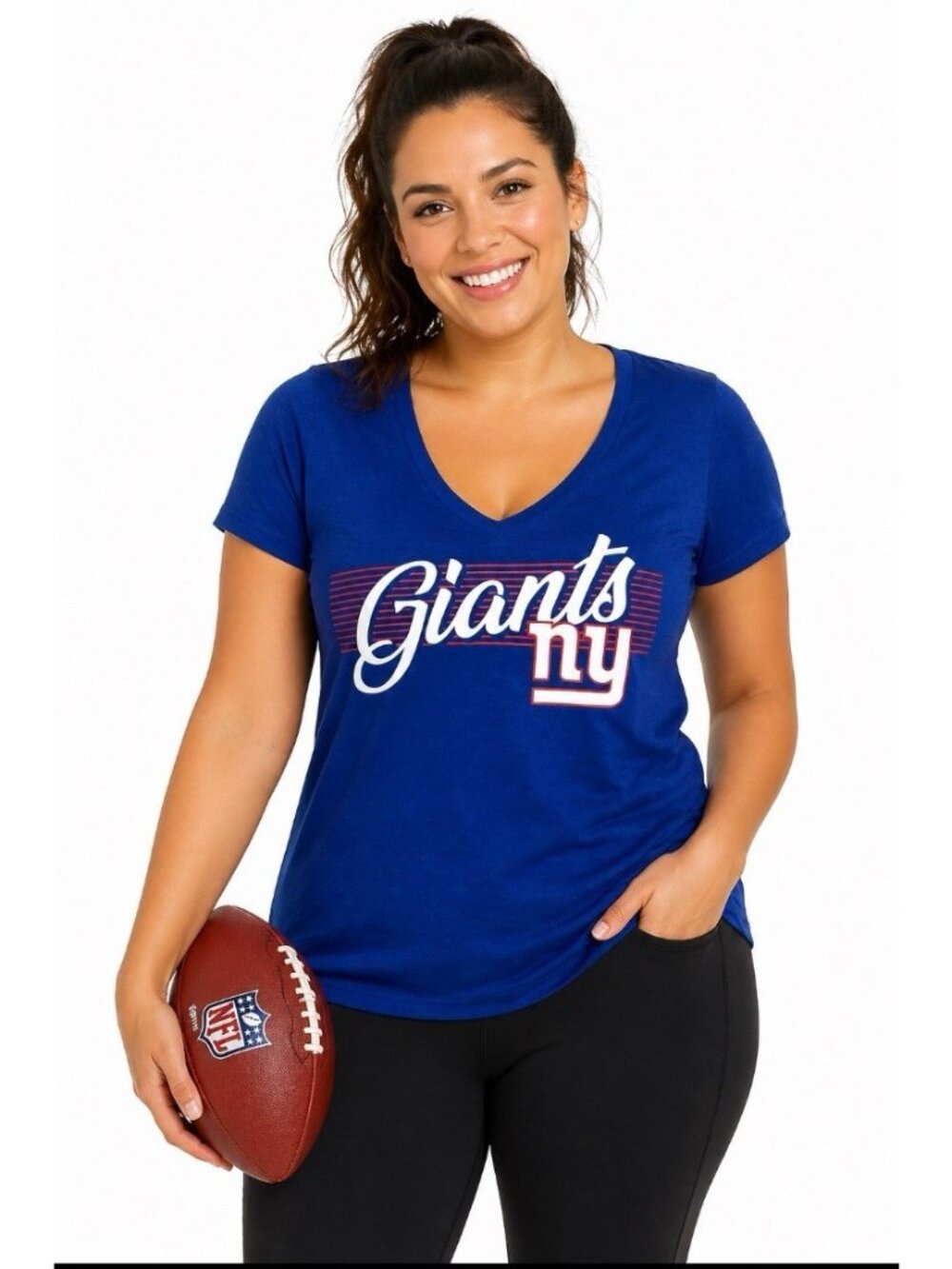 Women’s New York Giants V Neck T Shirt Medium Blue NFL Team Apparel NWT
